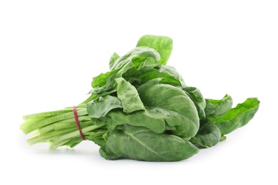 Photo of Bundle of fresh spinach isolated on white