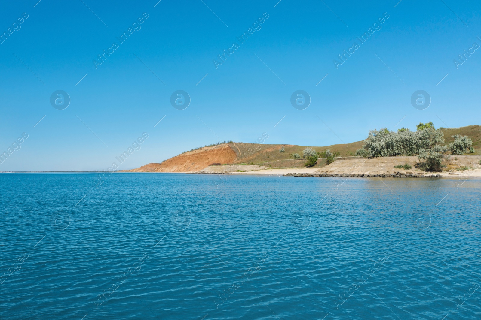 Image of Beautiful beach and sea under blue sky
