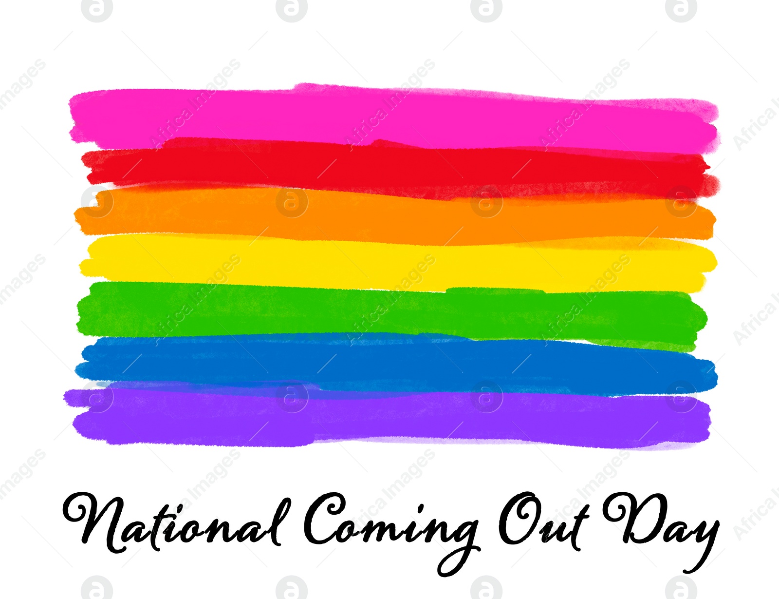 Illustration of National Coming Out Day inscription and pride flag on white background