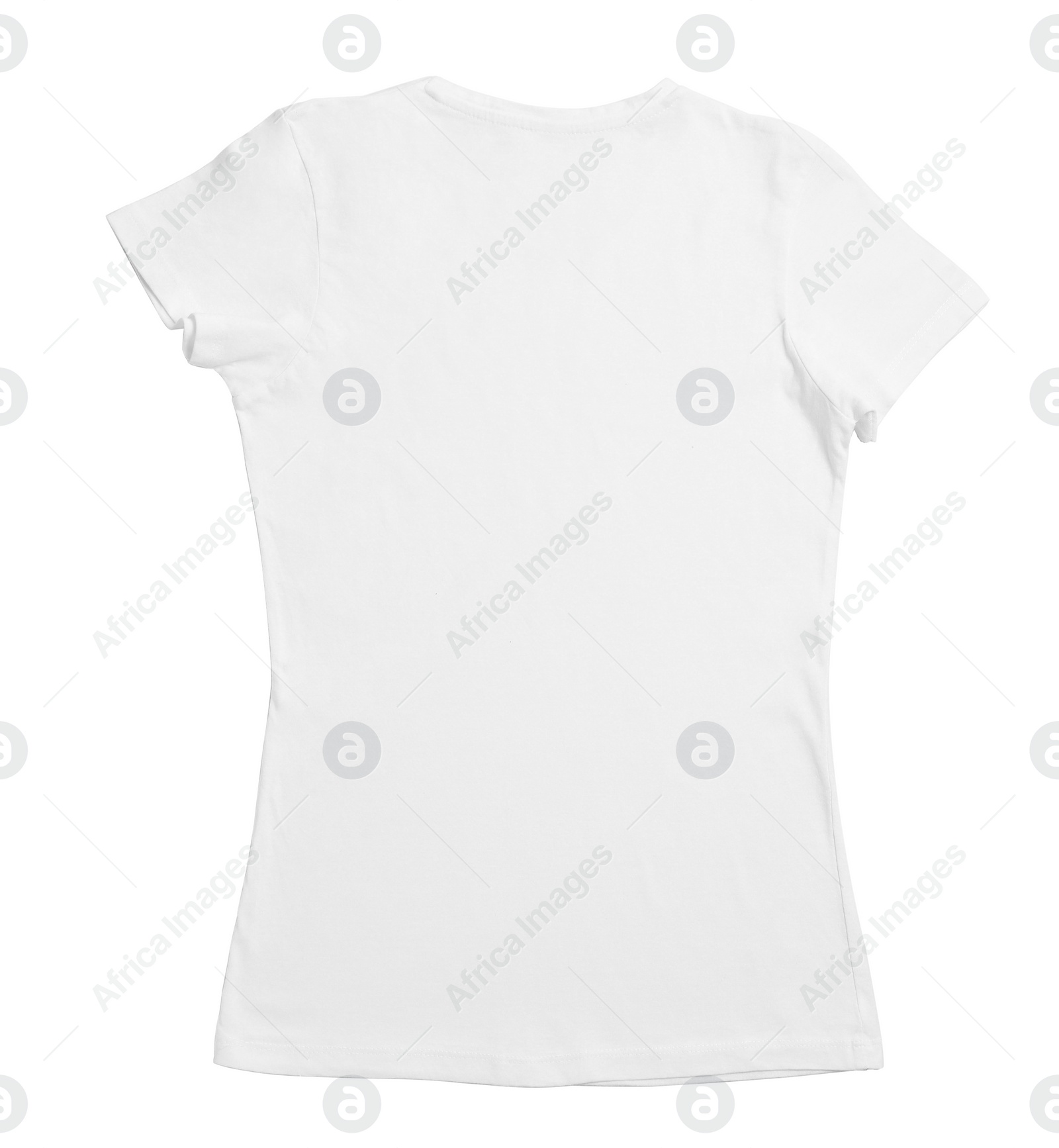 Photo of Stylish female T-shirt isolated on white, top view