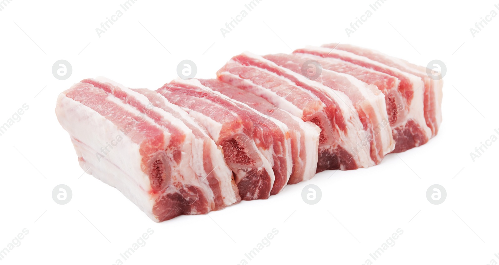 Photo of Cut raw pork ribs isolated on white