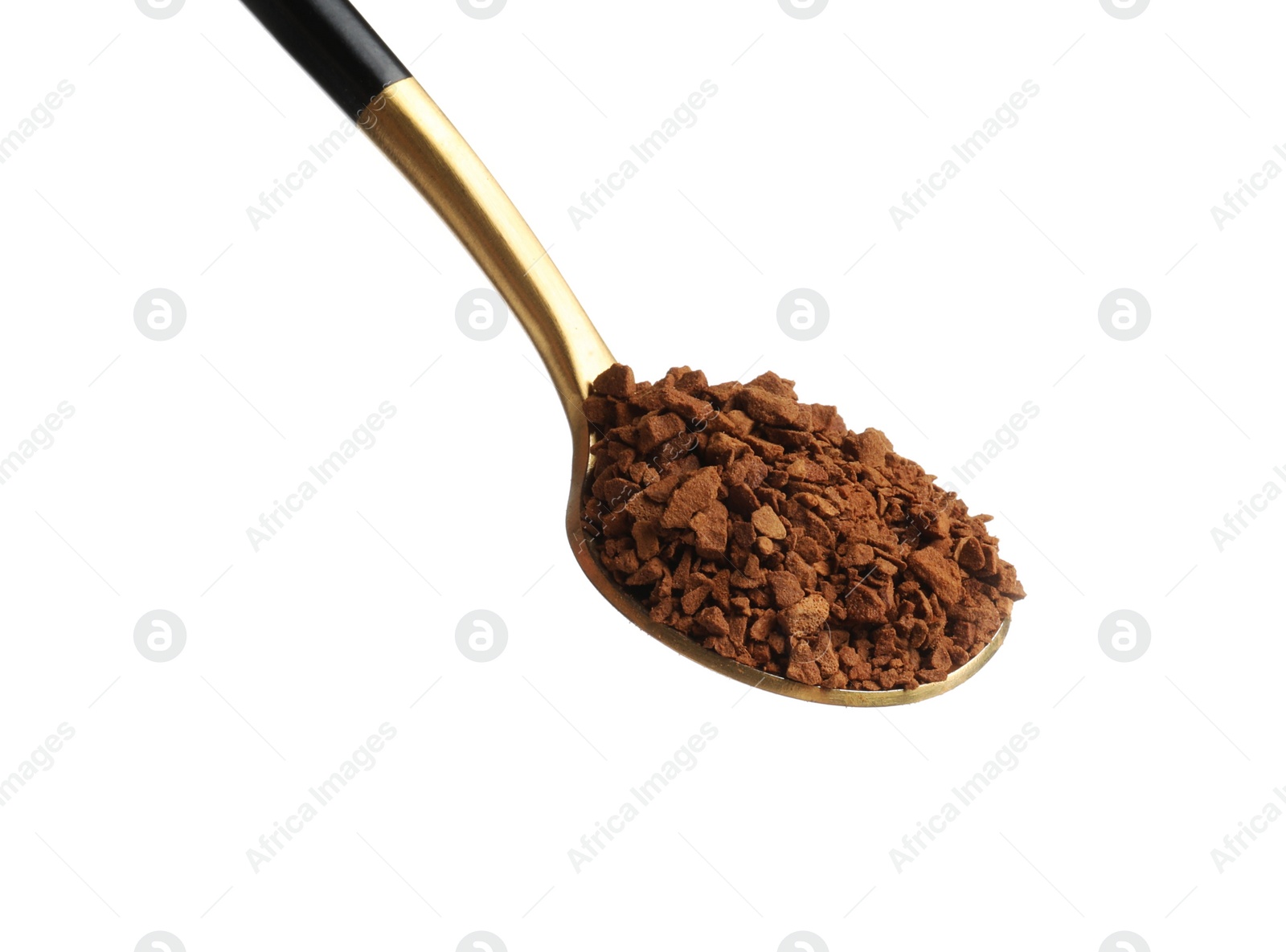 Photo of Spoon with aromatic instant coffee isolated on white