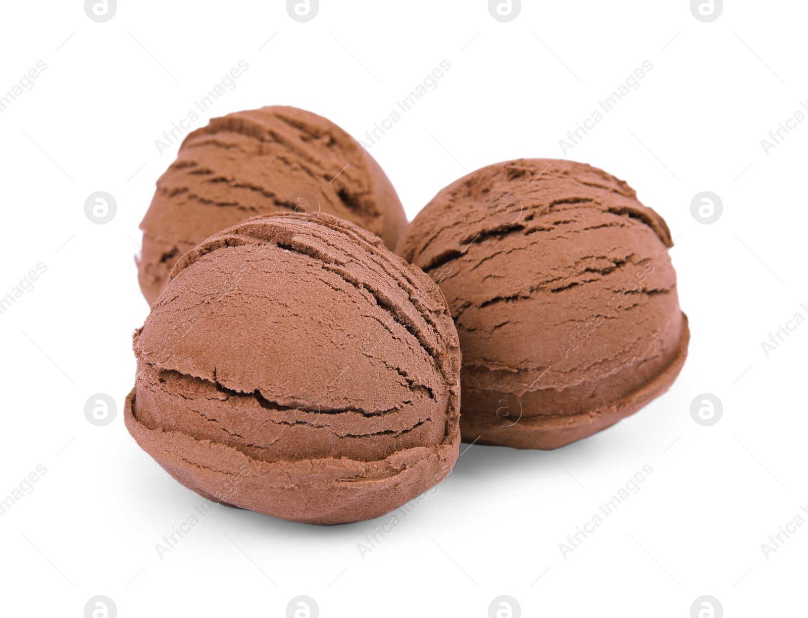 Photo of Scoops of chocolate ice cream isolated on white