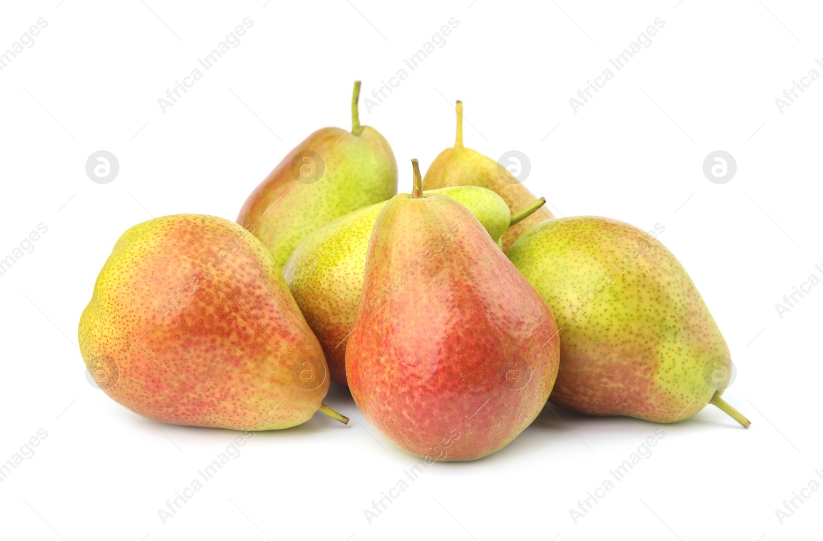 Photo of Heap of ripe juicy pears isolated on white