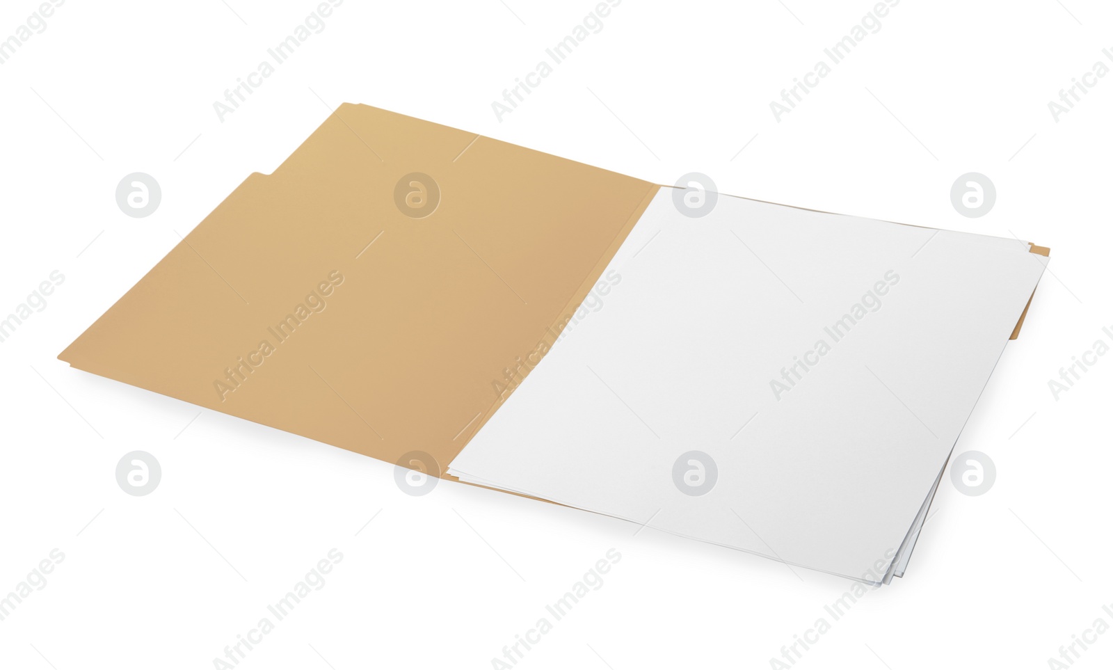 Photo of Yellow file with blank sheets of paper isolated on white