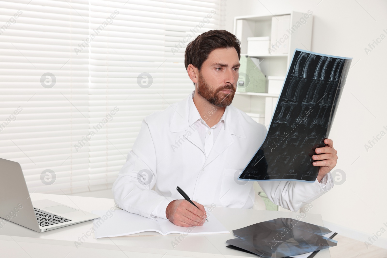 Photo of Doctor examining neck MRI scan in hospital