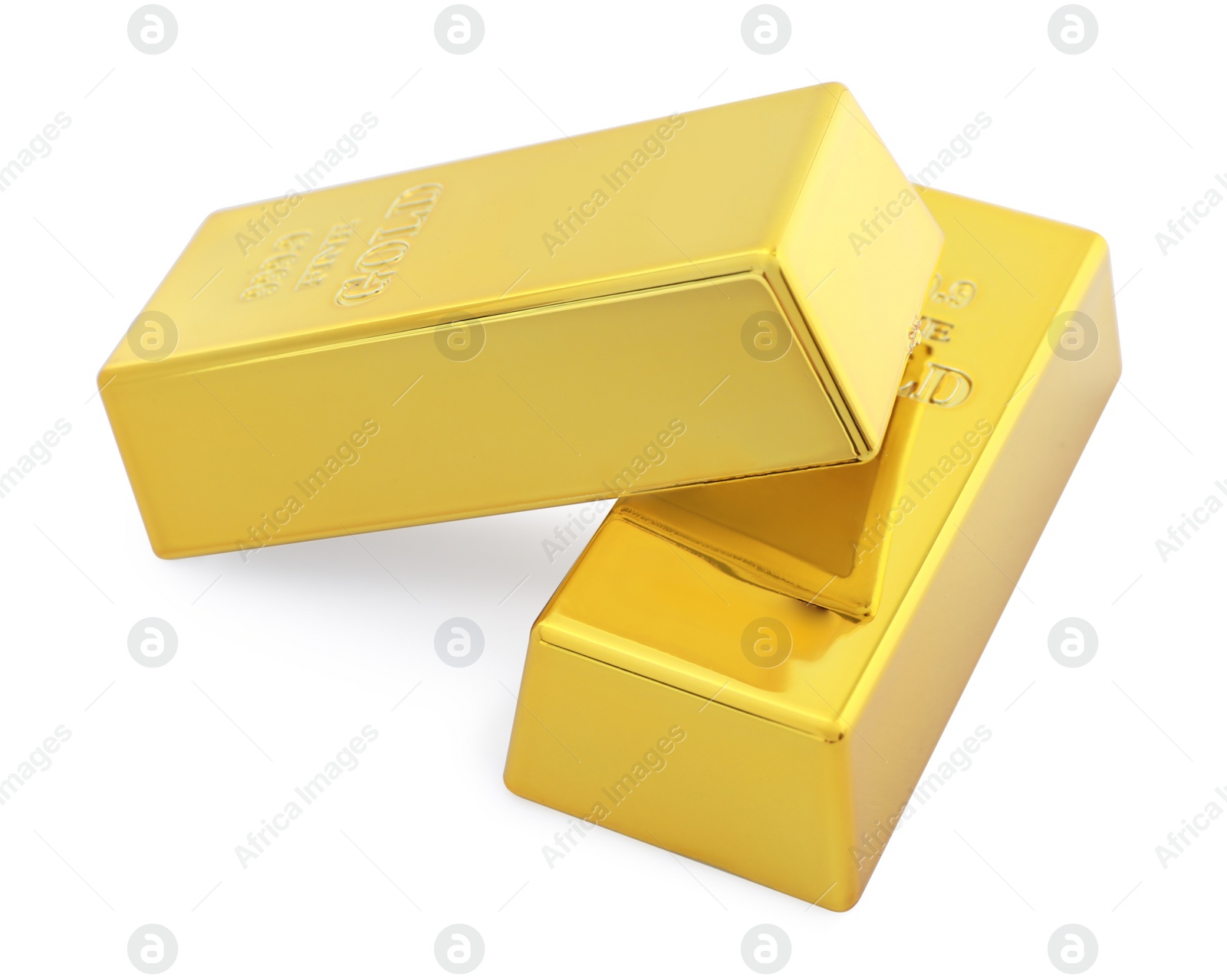 Photo of Two shiny gold bars isolated on white