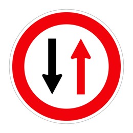 Illustration of Traffic sign GIVE PRIORITY TO VEHICLES FROM OPPOSITE DIRECTION on white background, illustration