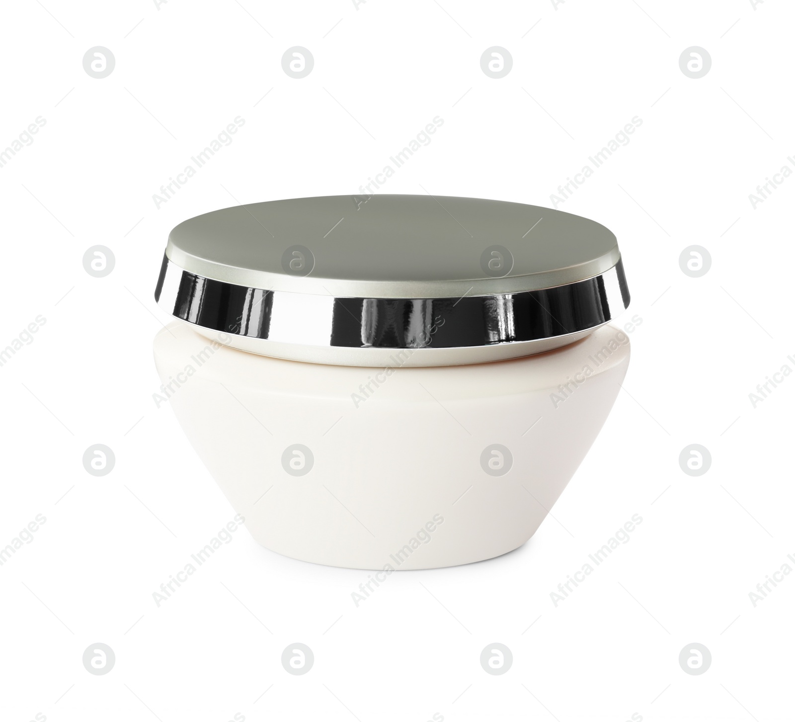 Photo of Jar of hair care cosmetic product isolated on white