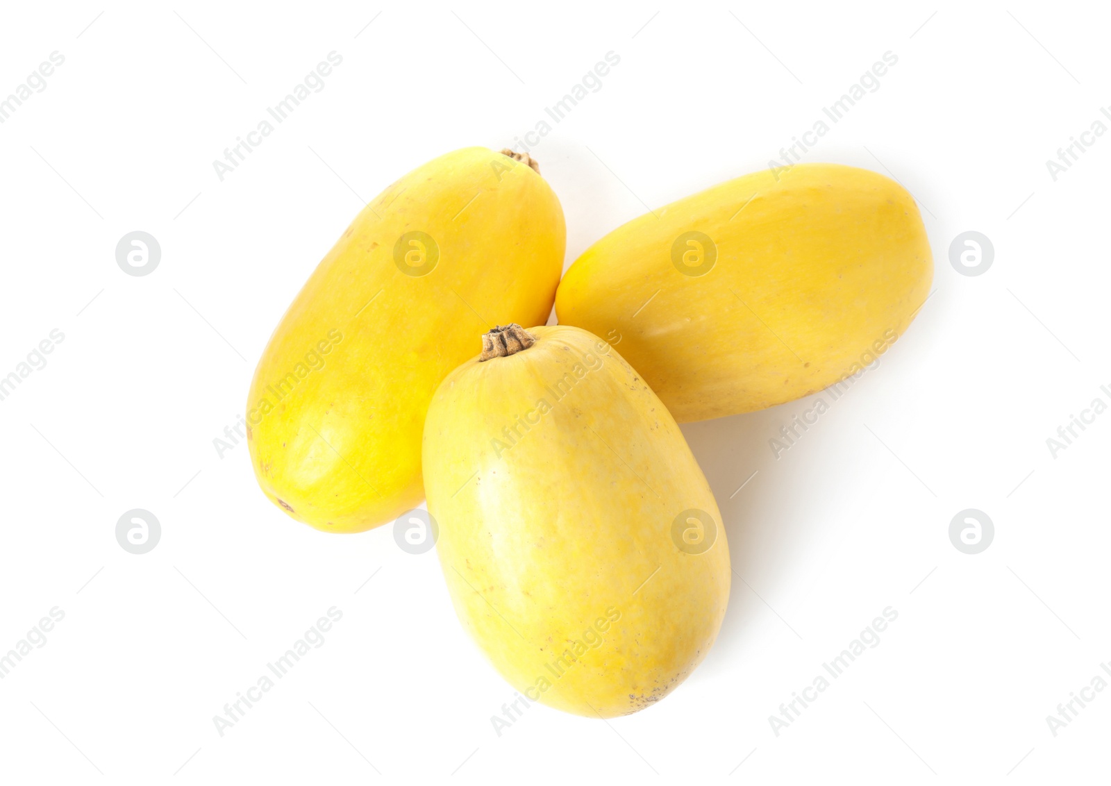 Photo of Whole ripe spaghetti squashes on white background