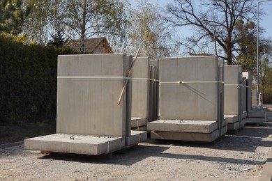 Heavy concrete blocks outdoors on sunny day