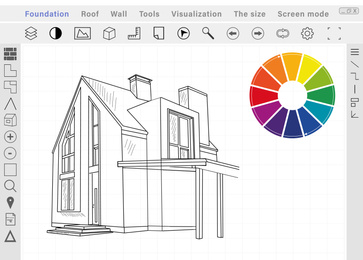 Image of Sketch of modern house on graphic tablet. Illustration