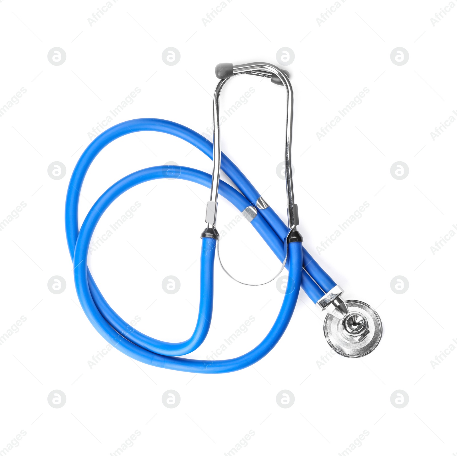 Photo of Stethoscope on white background, top view. Medical object