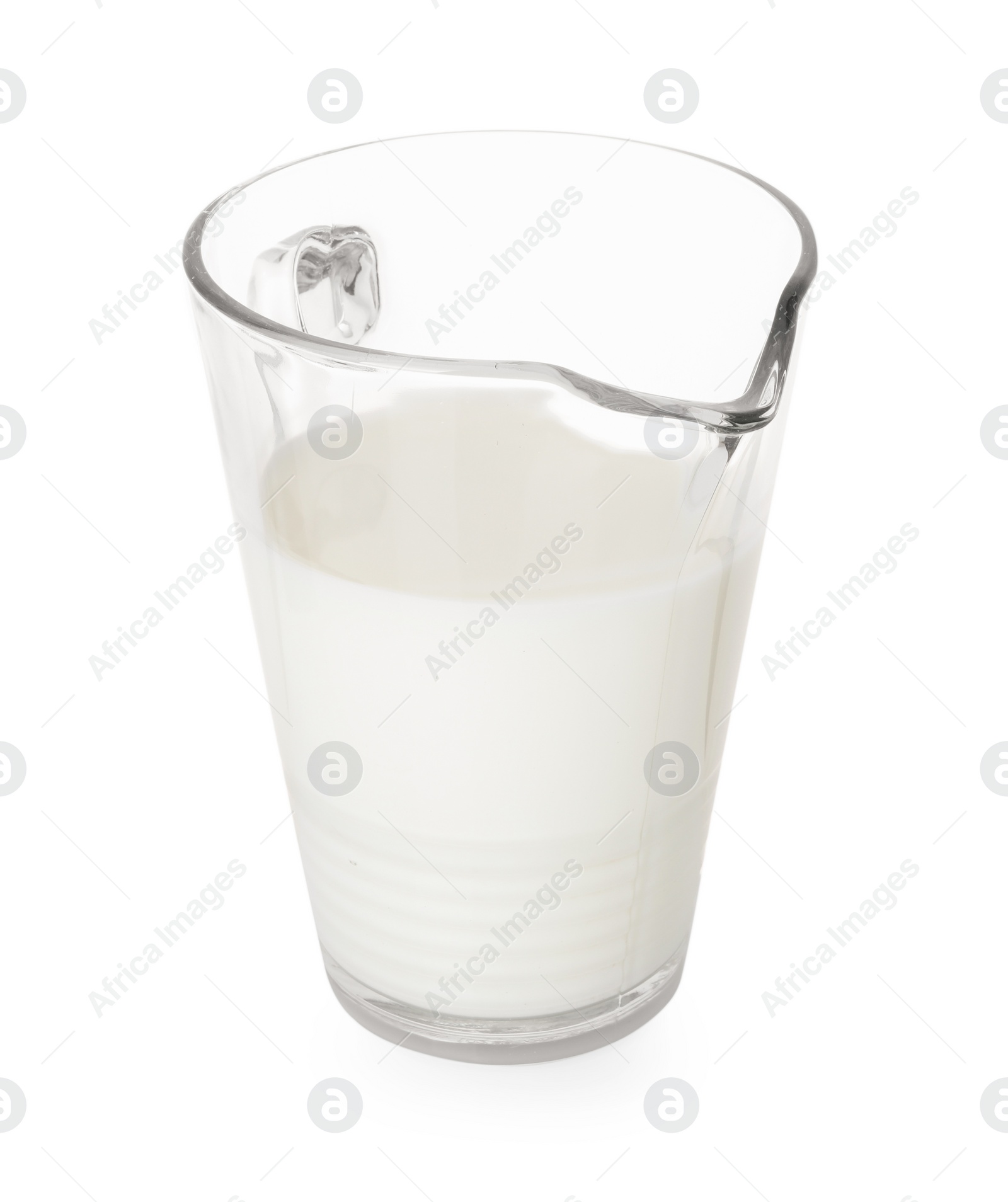 Photo of Glass jug with fresh milk isolated on white