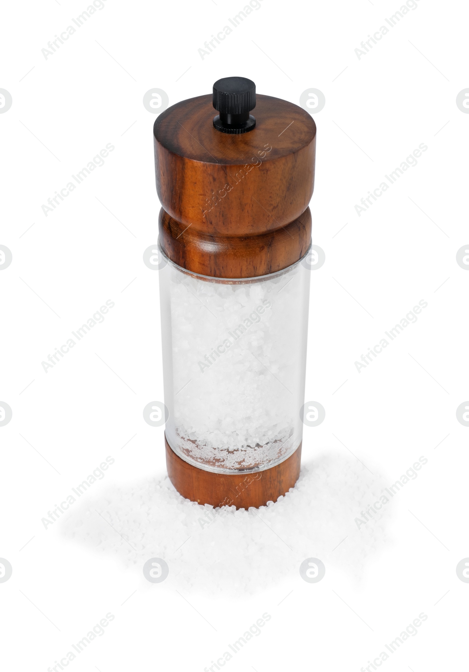 Photo of One shaker with salt isolated on white