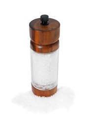 Photo of One shaker with salt isolated on white