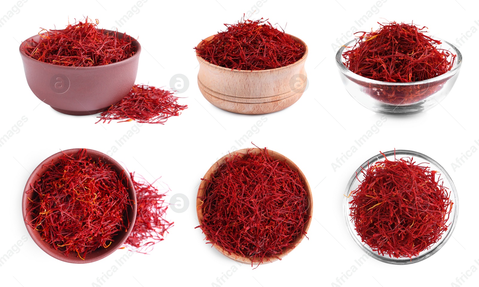 Image of Set with aromatic saffron on white background 