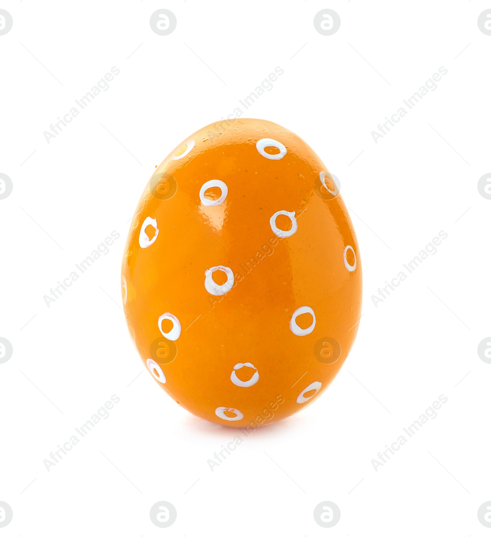 Photo of Decorated Easter egg on white background. Festive tradition