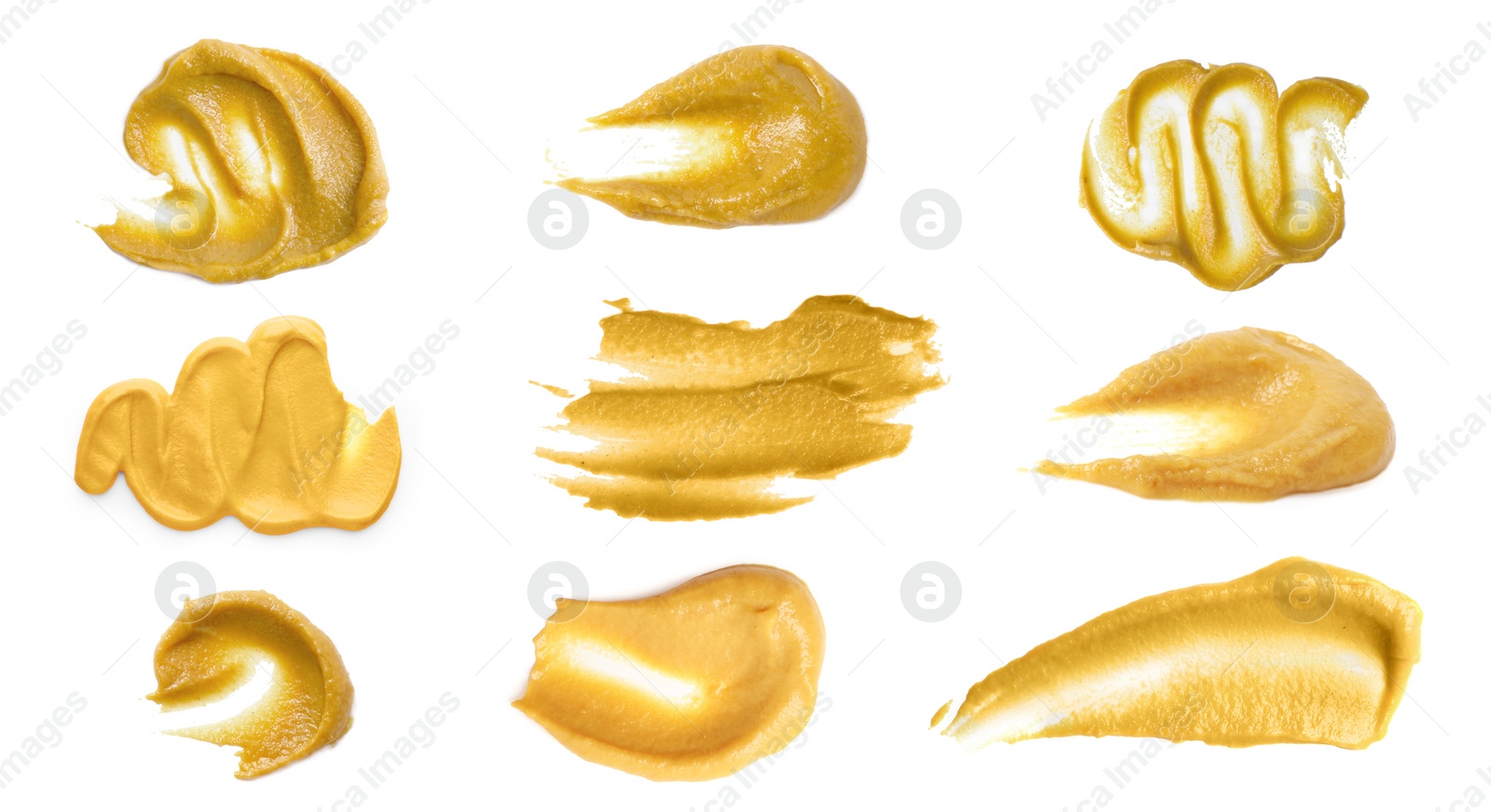 Image of Fresh mustard sauce isolated on white, set