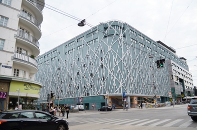 VIENNA, AUSTRIA - JUNE 17, 2018: Modern building on city street