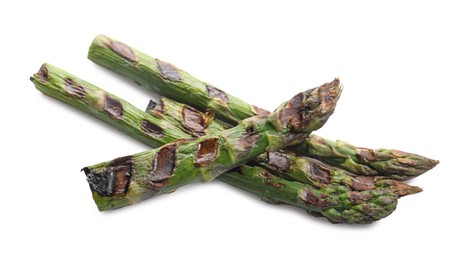 Tasty grilled green asparagus isolated on white