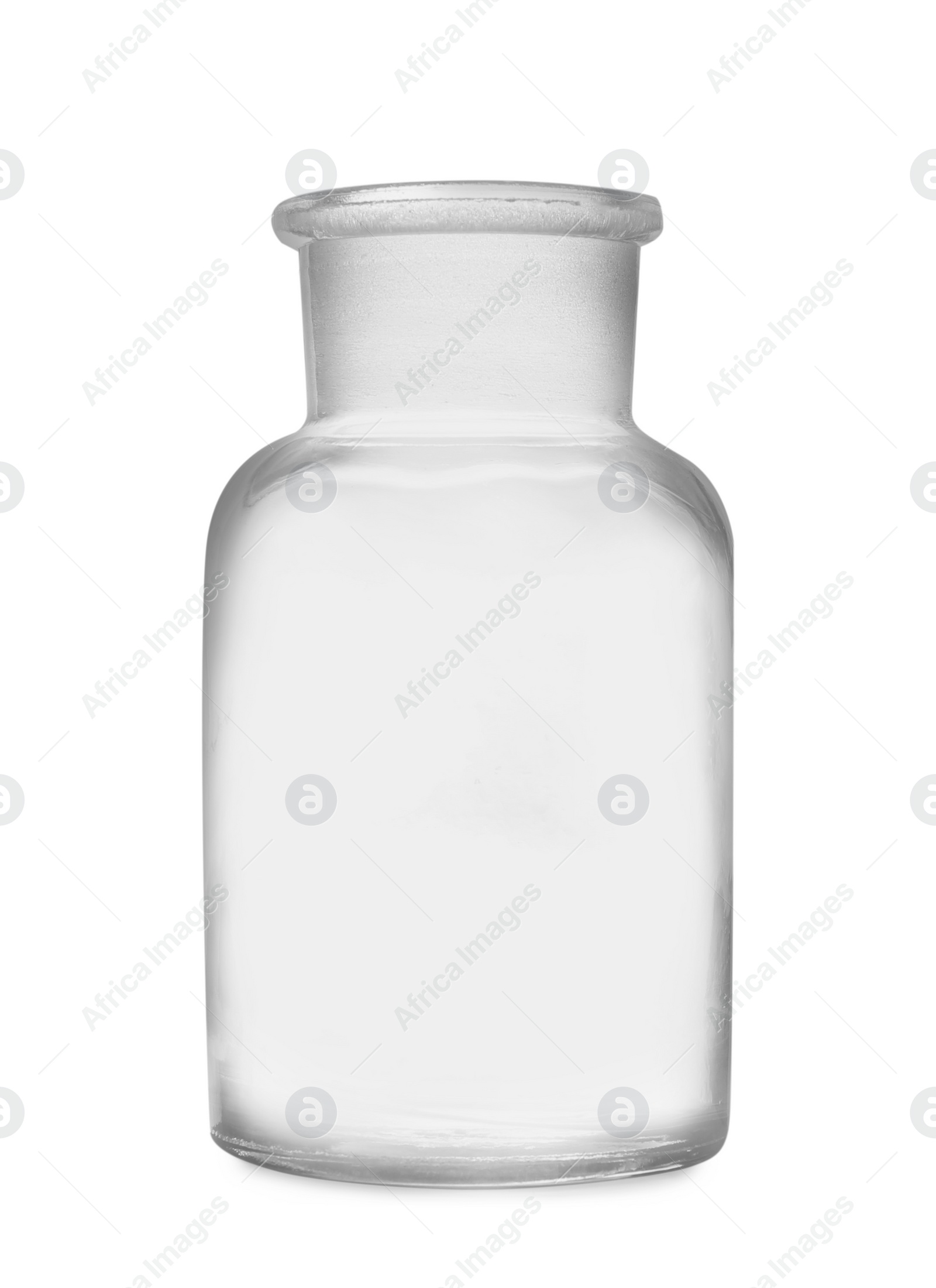 Photo of Empty apothecary bottle isolated on white. Laboratory glassware