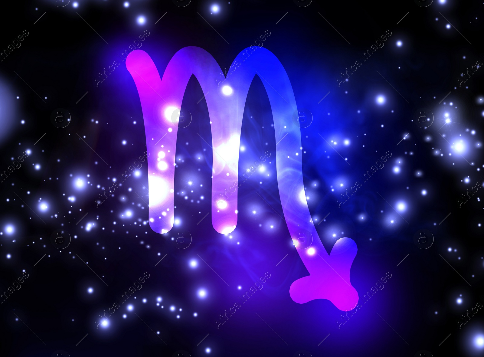 Illustration of Scorpio astrological sign and night sky with stars. Illustration 