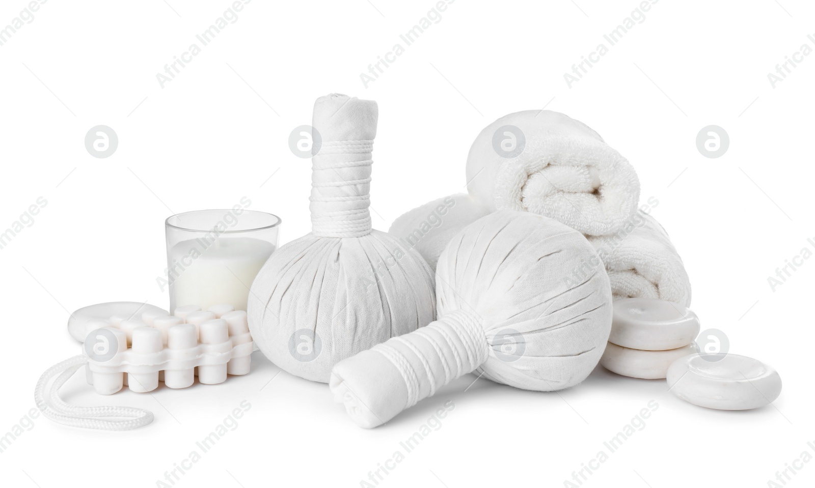 Photo of Beautiful composition with different spa products on white background