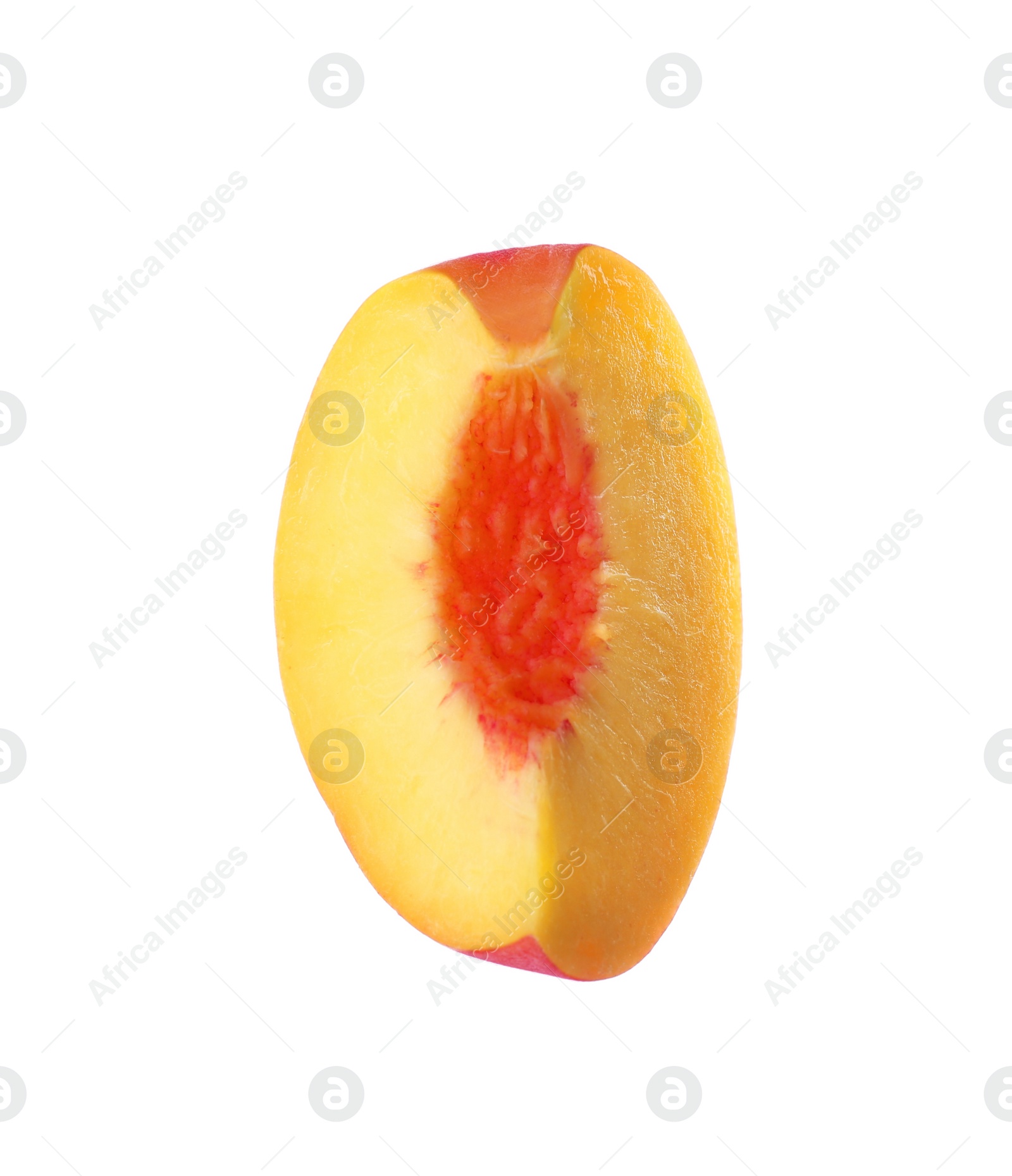 Photo of Slice of ripe peach isolated on white