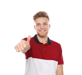 Photo of Portrait of handsome young man on white background