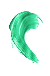 Photo of Abstract brushstroke of green paint isolated on white