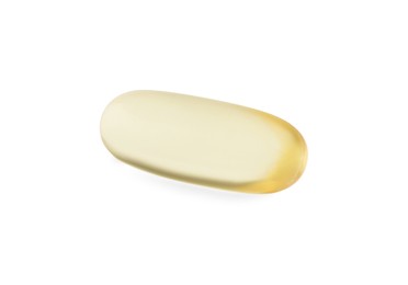 Photo of One pill on white background. Medicinal treatment