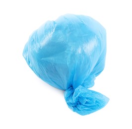 Photo of Blue plastic garbage bag isolated on white