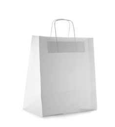 Mockup of paper shopping bag on white background