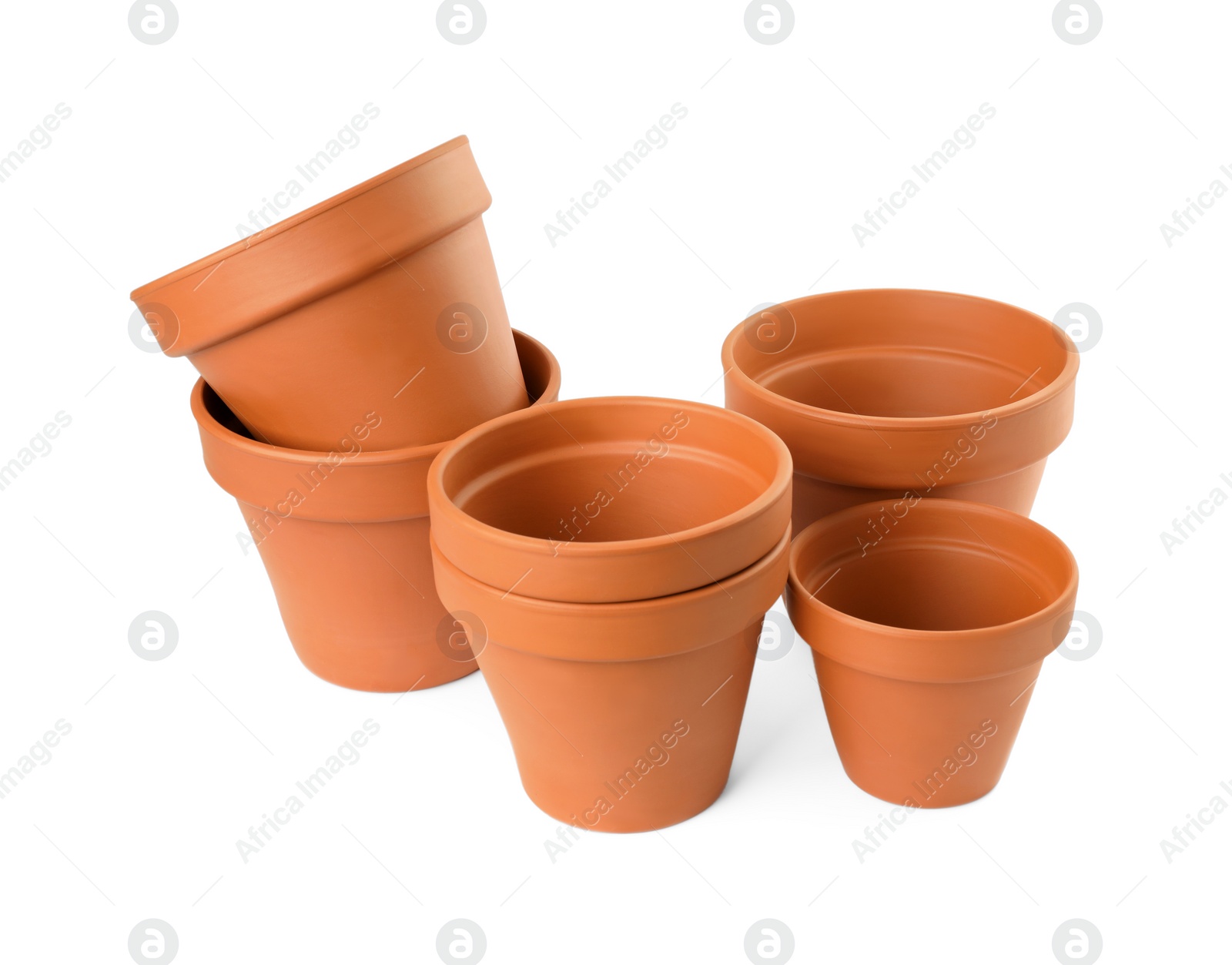 Photo of Empty clay flower pots isolated on white