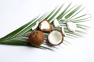 Photo of Creative composition with coconuts on white background, top view