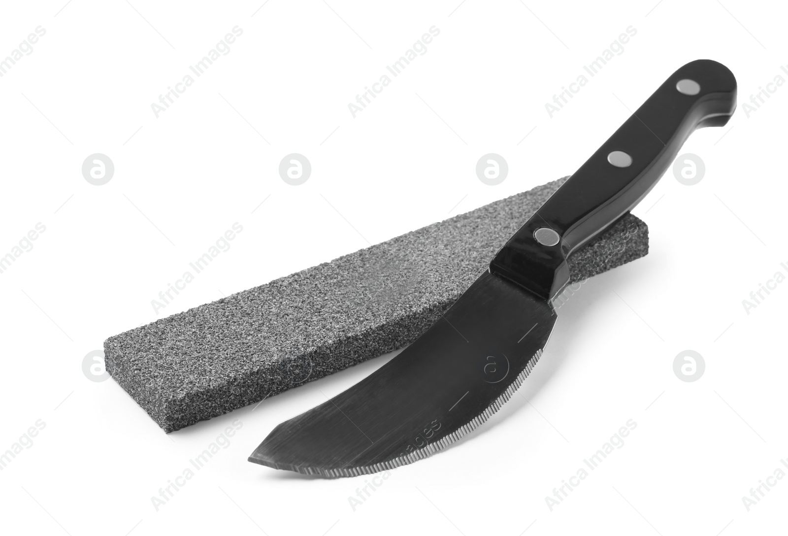 Photo of Pizza knife with grindstone isolated on white