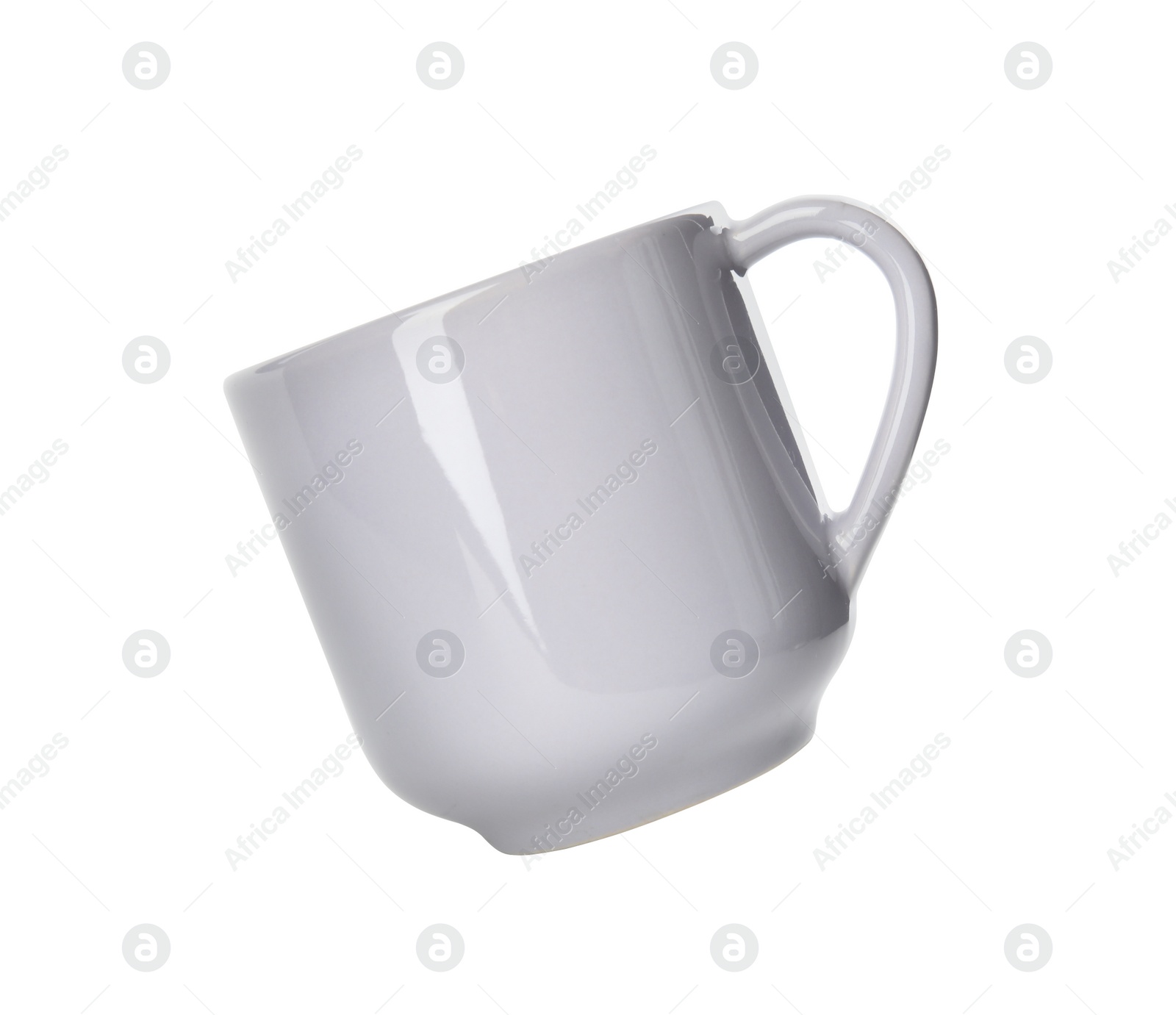 Photo of Empty grey ceramic cup isolated on white