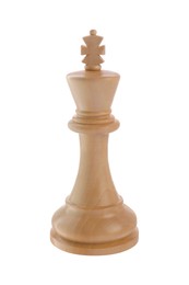 Photo of One wooden chess king isolated on white