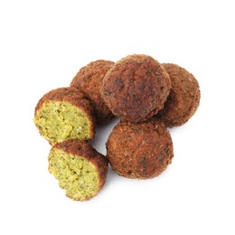 Photo of Delicious falafel balls isolated on white, top view