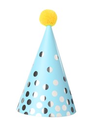 Photo of One blue party hat isolated on white