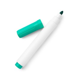 Photo of Bright green marker isolated on white, top view. School stationery