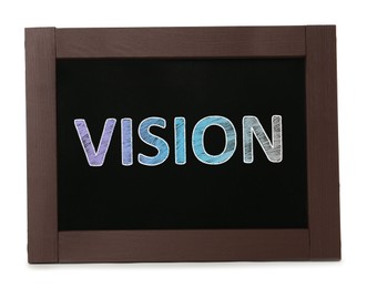 Image of Small chalkboard with word Vision on white background