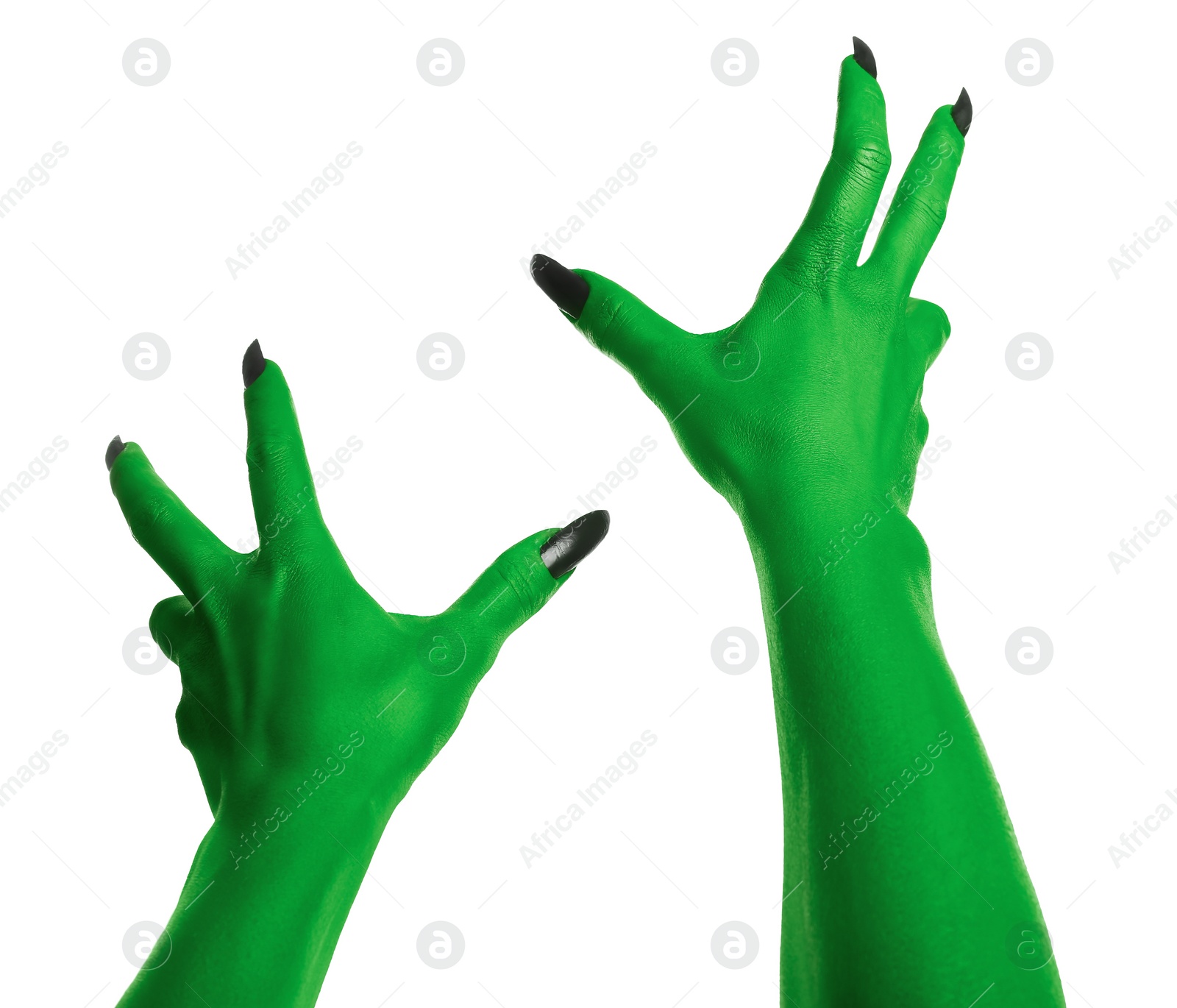 Image of Creepy monster. Green hands with claws isolated on white