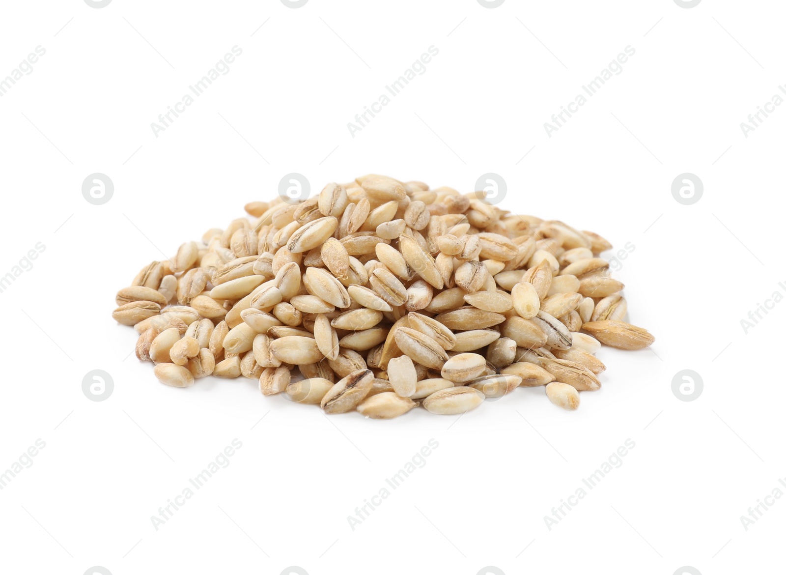 Photo of Pile of raw pearl barley isolated on white
