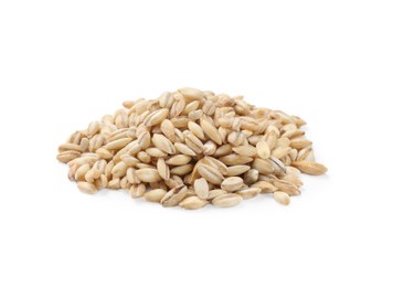 Pile of raw pearl barley isolated on white