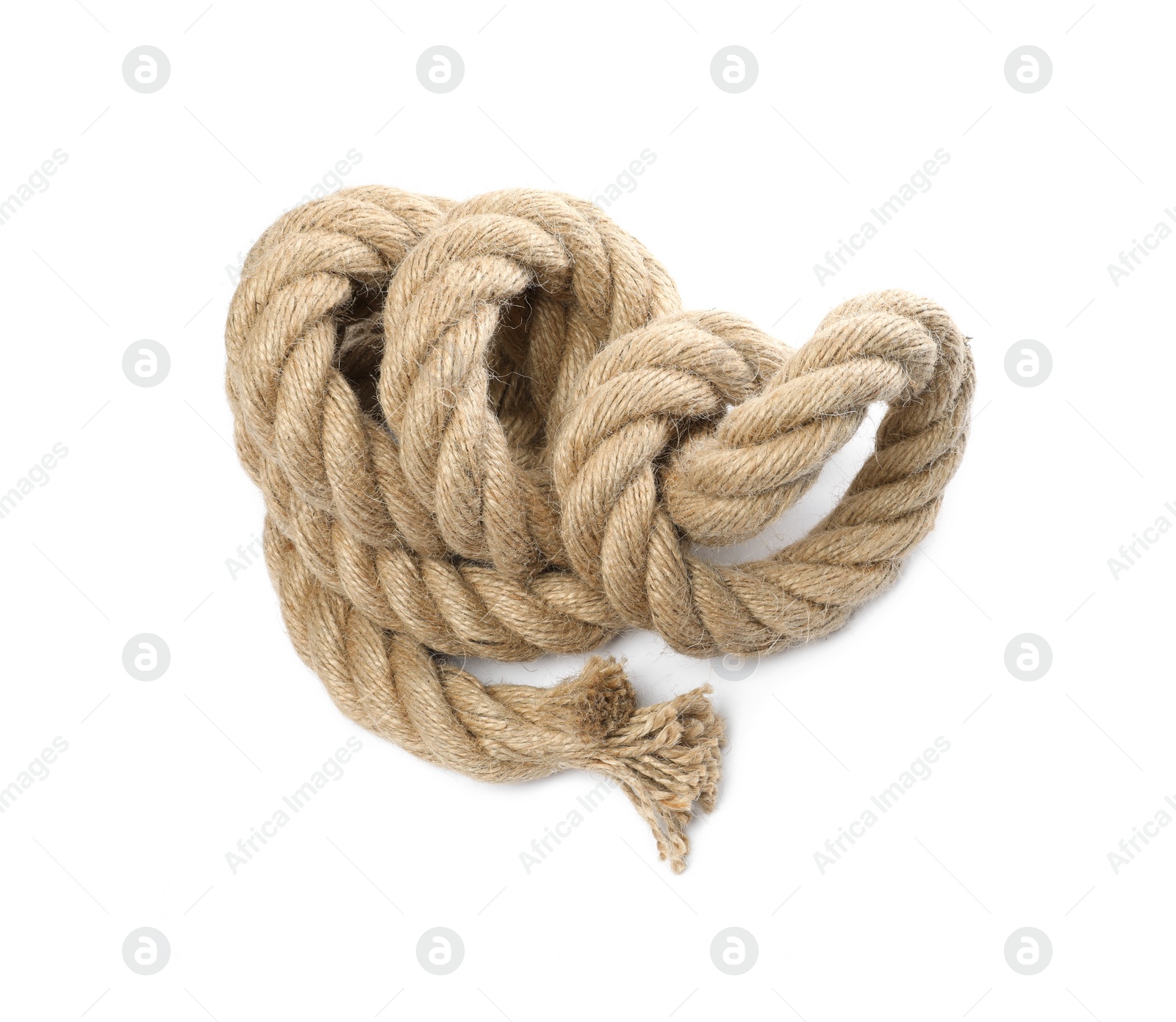 Photo of Hemp rope isolated on white, top view