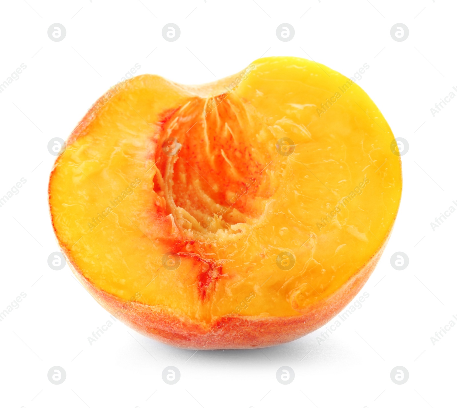 Photo of Half of fresh sweet peach on white background