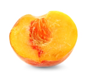 Photo of Half of fresh sweet peach on white background