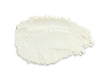 Rice loose face powder isolated on white, top view. Makeup product